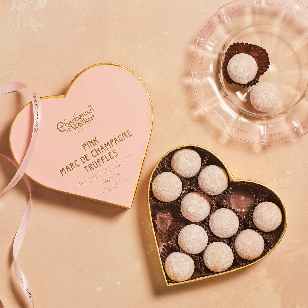 Pink Marc de Champagne Truffles, Herz