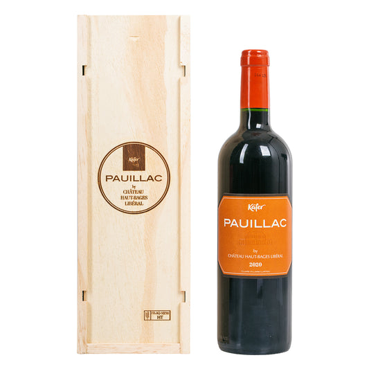 Holzbox mit Bio 2020 Käfer Pauillac, Pauillac, Bordeaux, Frankreich